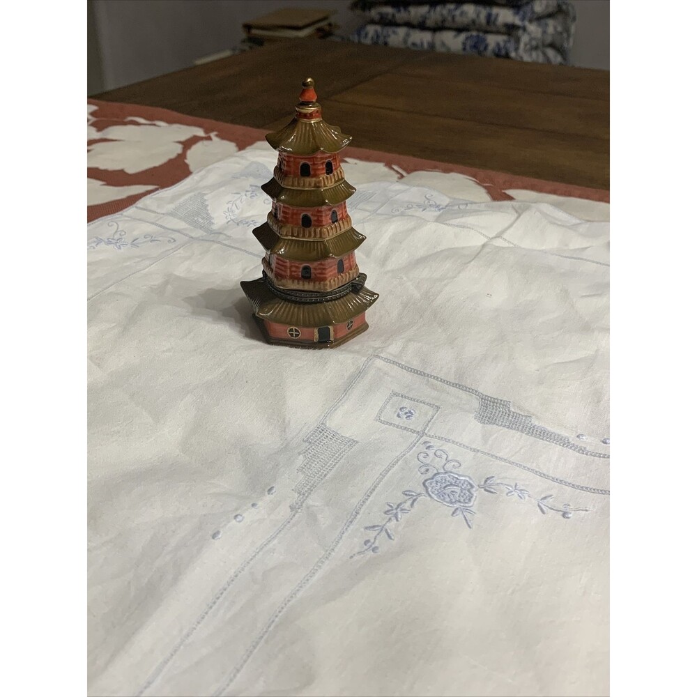 Miniature Ceramic Trinket Box, Handmade & Painted Fogong Temple